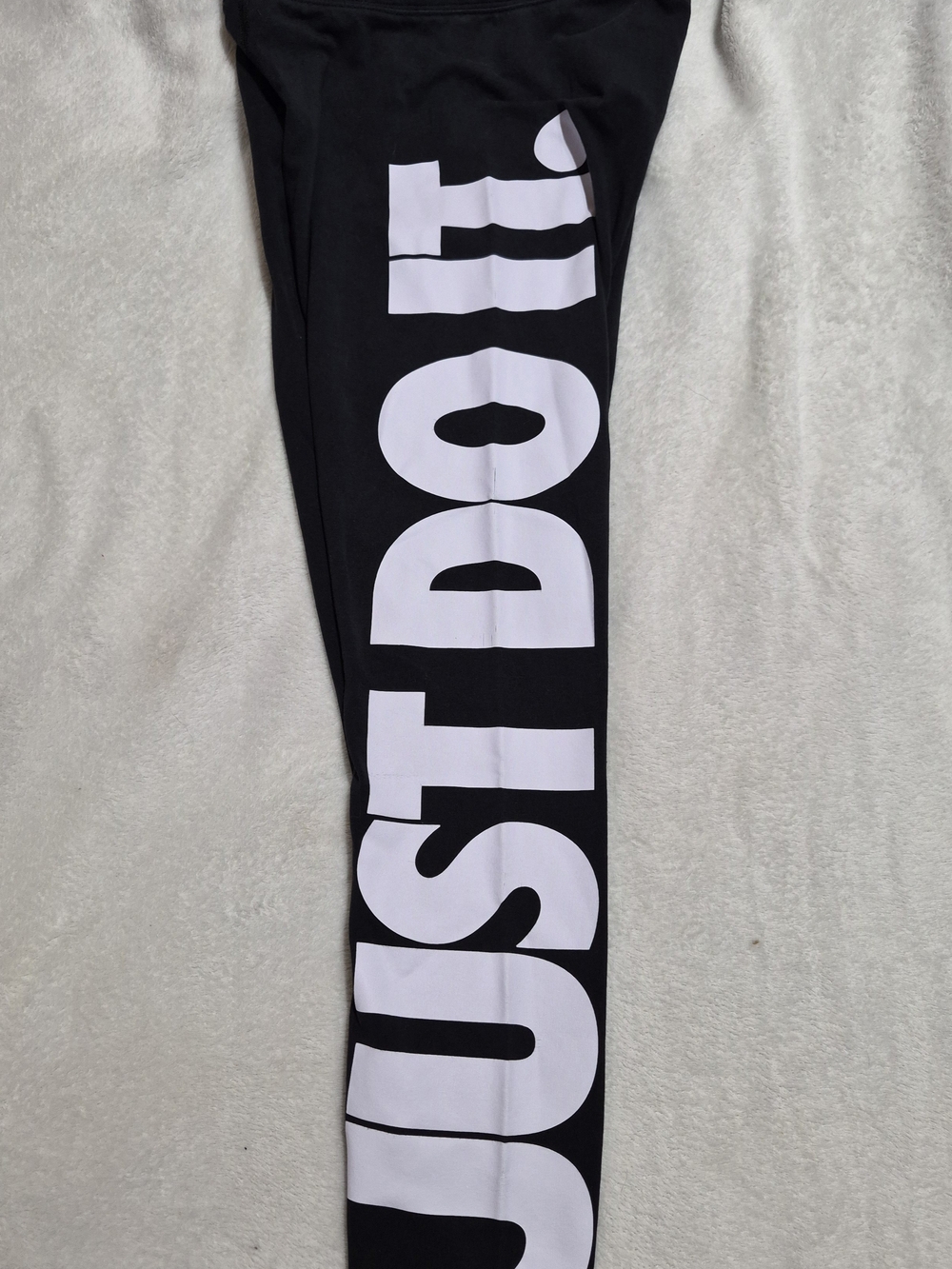 Nike Womens Small Black Leggings with Large White 'JUST DO IT' Side Print